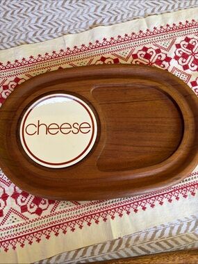 VINTAGE GOODWOOD Wooden Cheese Serving Board with Ceramic Cheese Plate -MCM